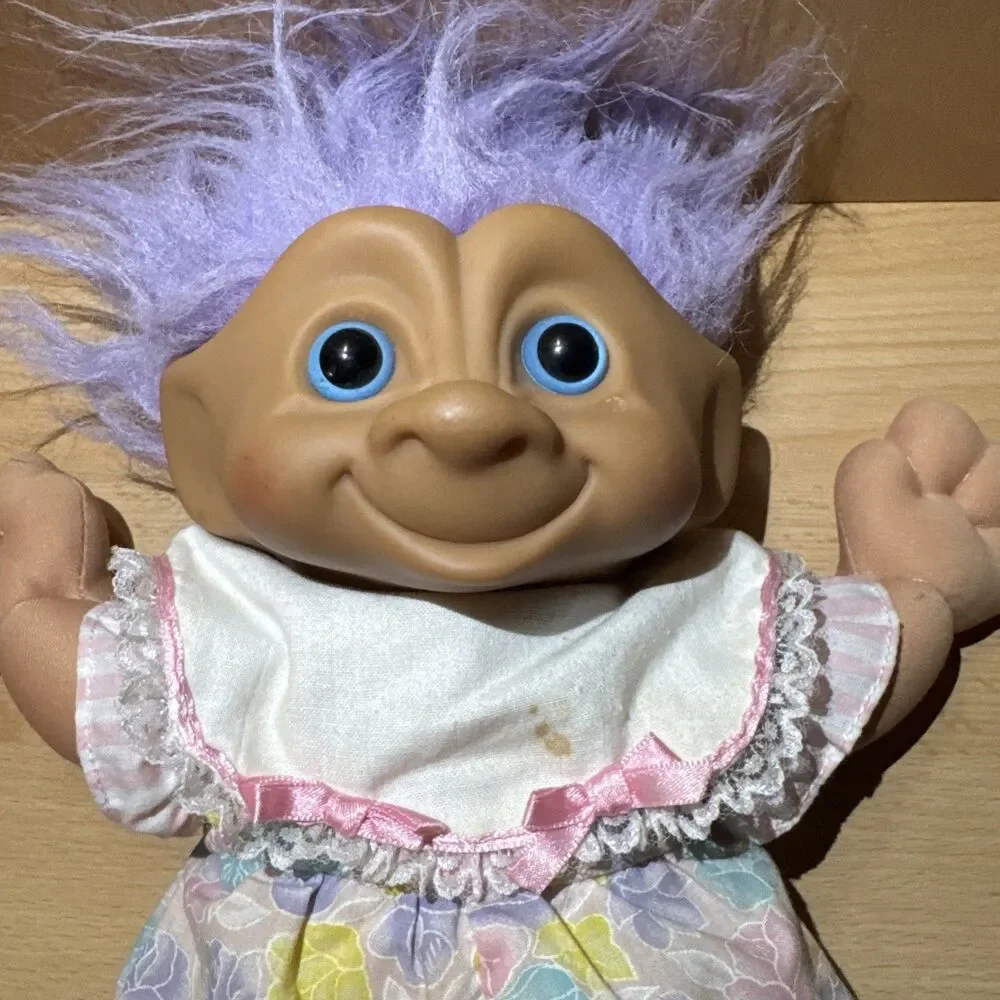 Vintage Treasure Trolls Plush Doll 1991 ACE Purple Hair Purple Diamond Wishstone